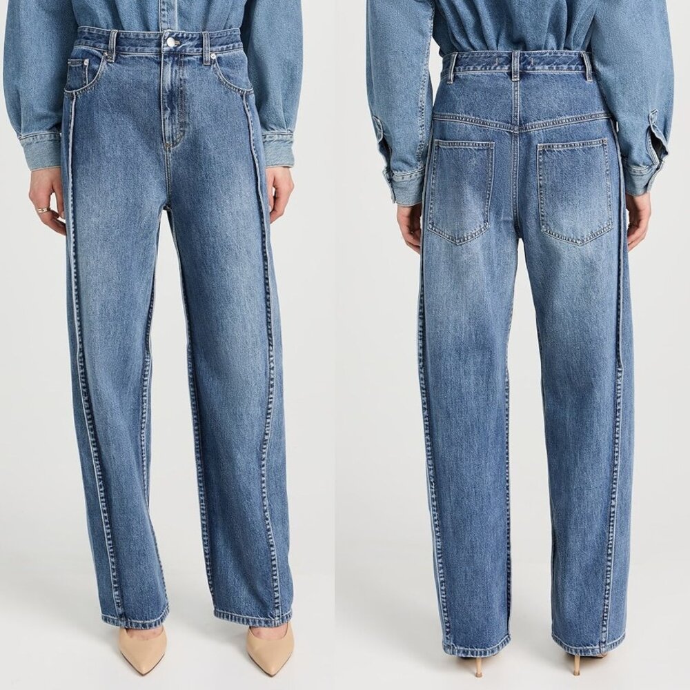 Tibi Spring Denim Tuck Classic Blue Jean High Waisted Pleated Pants Size 24 - Picture 2 of 13